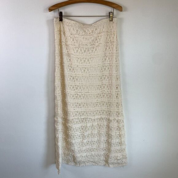 Max Studio Lace Prairie Cottage Skirt M L Maxi 38" Ivory Romantic Feminine Lined - Picture 1 of 8